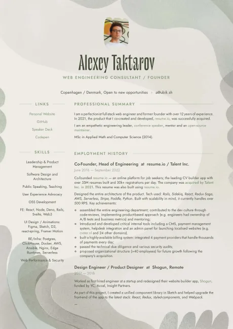 Alexey Taktarov, CV